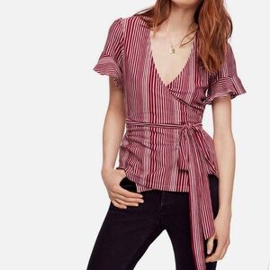 Free People Striped Wrap Top Size Small Red and White